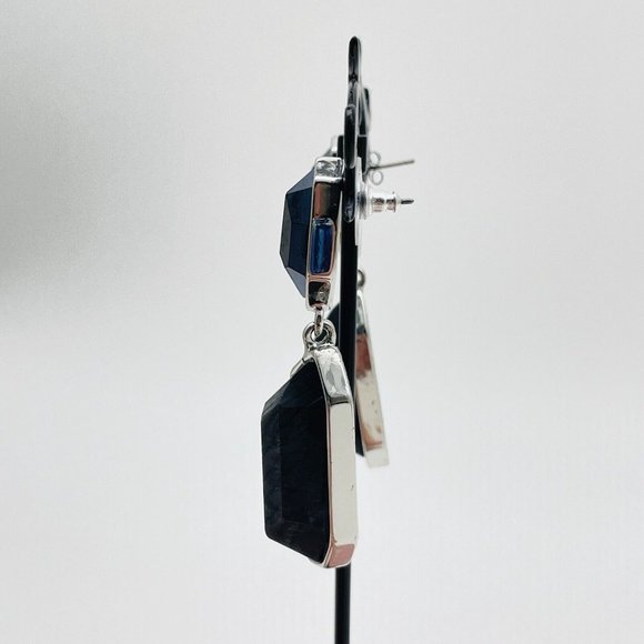 Simply Vera Black Dangle Earrings Silver Tone Faux Stones Glam Bling Sparkle - Picture 7 of 10